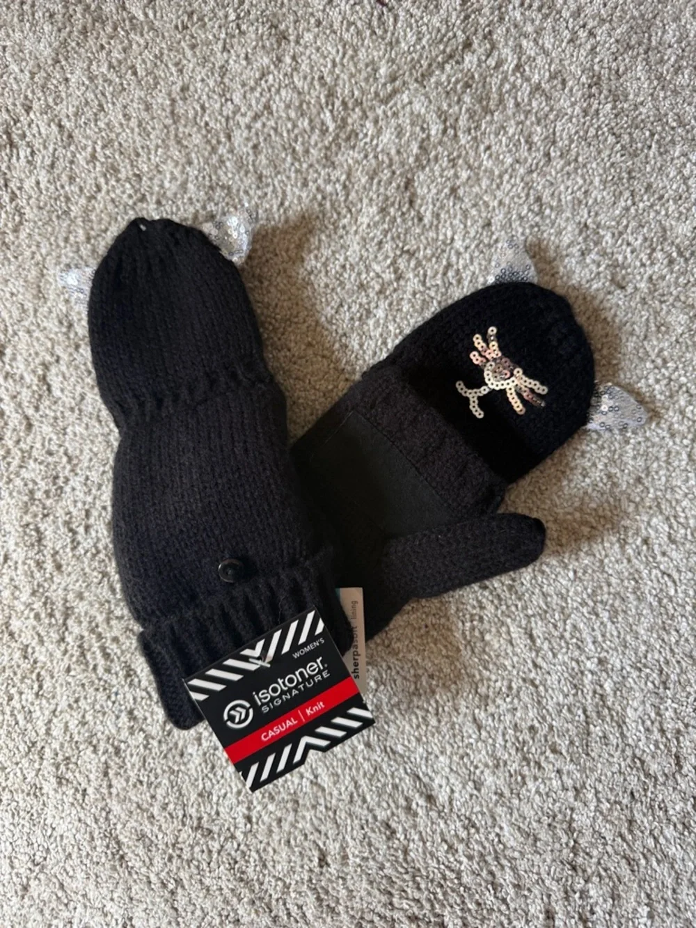 NWT Isotoner Cat Convertible Mittens - Picture 2 of 2